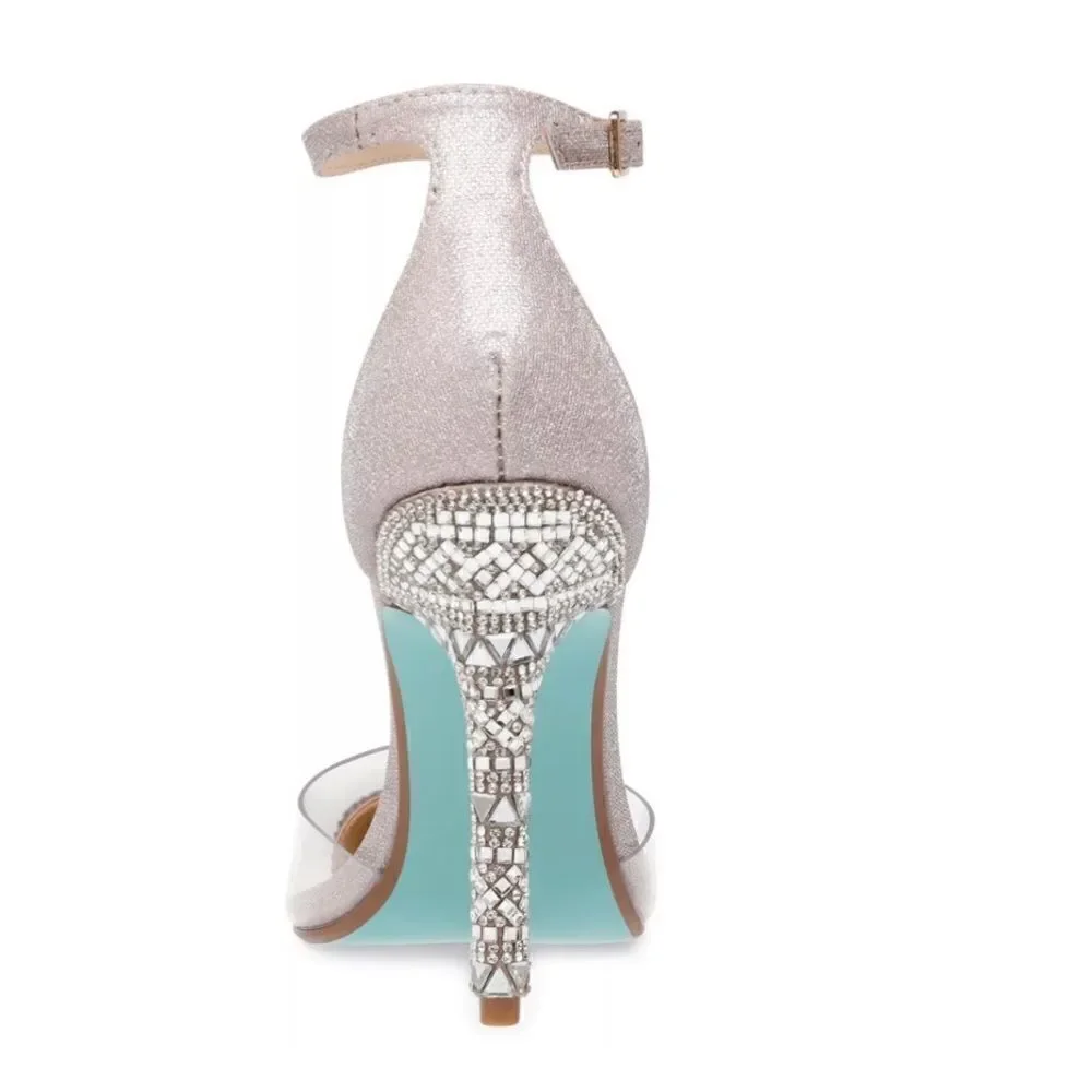 𝅺blue by Betsey Johnson Ginger Clear Metallic Rhinestone Ankle Strap Pumps